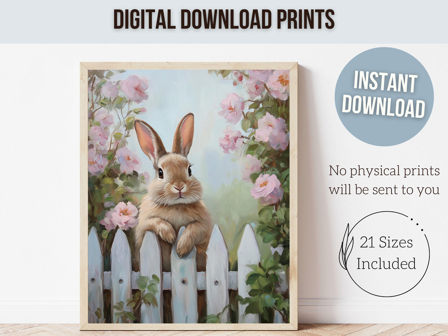 Wildflower Bunny Print, Floral Bunny Nursery Wall Art, Woodland Wildflower Nursery Decor, Spring Farmhouse Easter Wall Decor Digital Print