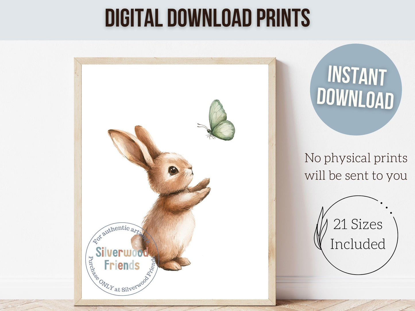 Bunny Nursery Print, Woodland Bunny Rabbit Nursery Decor, Kids Room Woodland Wall Decor,Unisex Neutral Farmhouse Nursery Decor Digital Print