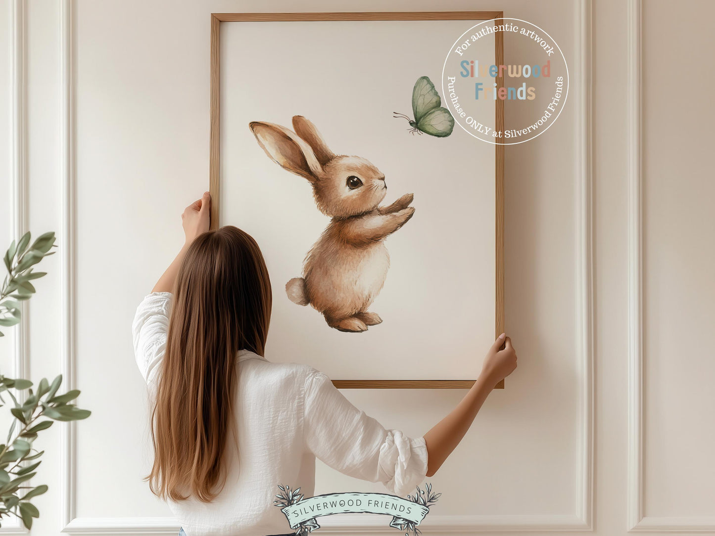 Bunny Nursery Print, Woodland Bunny Rabbit Nursery Decor, Kids Room Woodland Wall Decor,Unisex Neutral Farmhouse Nursery Decor Digital Print