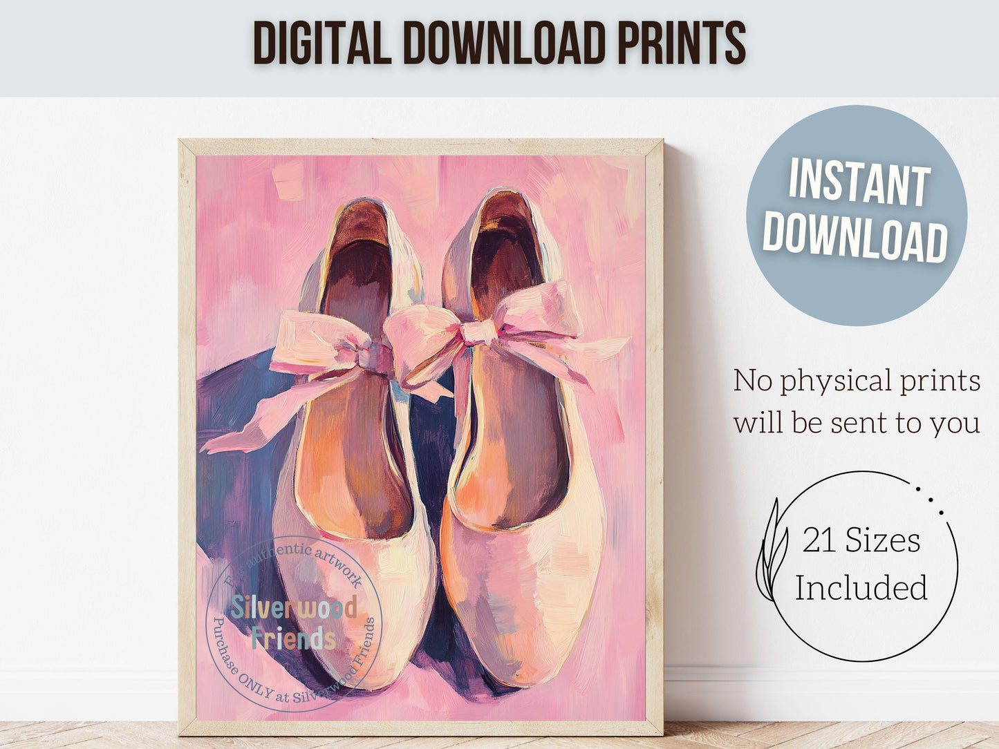 Pink Ballet Slipper Print, Baby Girl Ballerina Nursery Decor, Pink Ballet Nursery Wall Art, Ballet Dancer Printable Wall Decor Digital Print