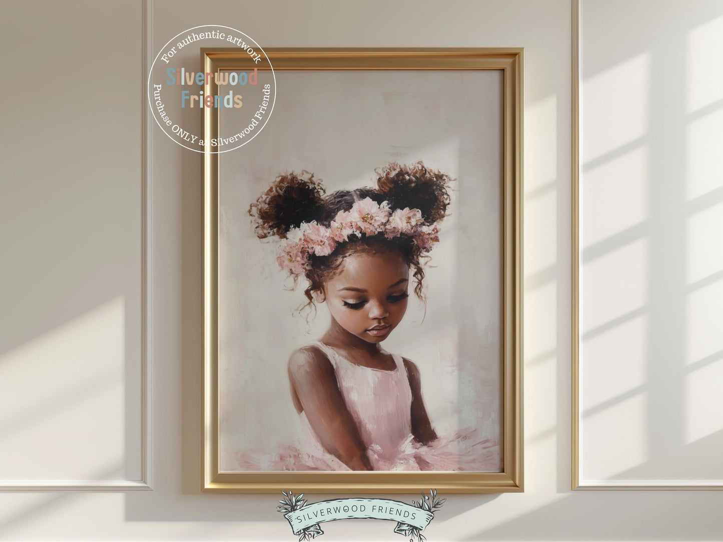 Black Ballerina Nursery Print, African American Ballerina Nursery Decor, Little Black Girl Pink Floral Ballet Nursery Wall Art Digital Print