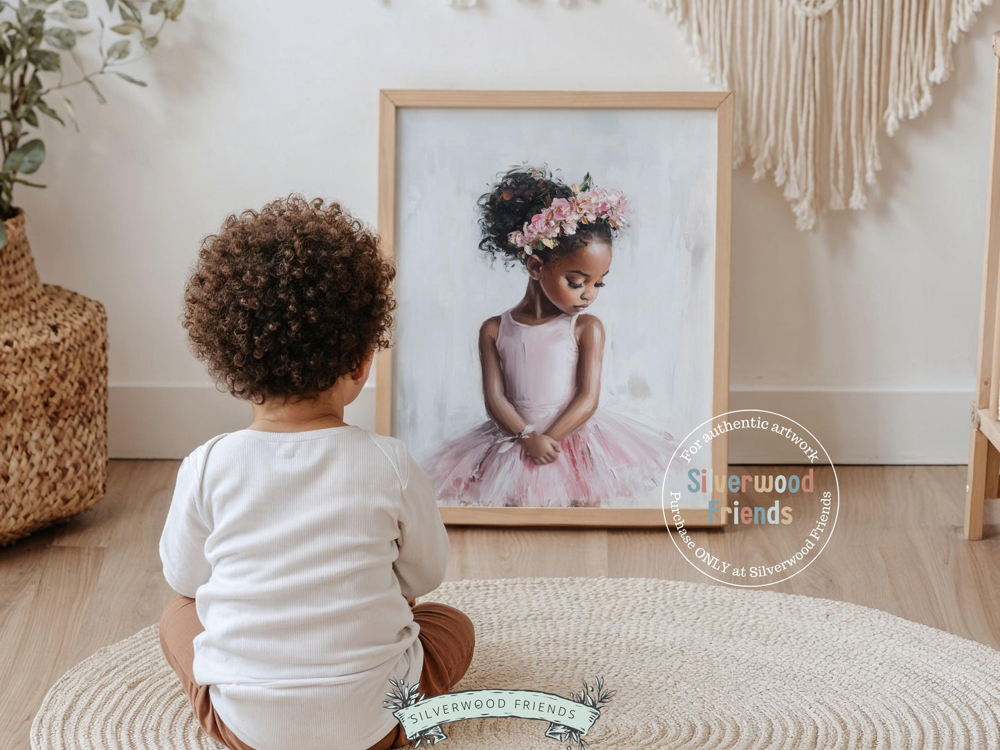 Black Ballerina Nursery Print, African American Ballerina Nursery Decor, Little Black Girl Pink Floral Ballet Nursery Wall Art Digital Print