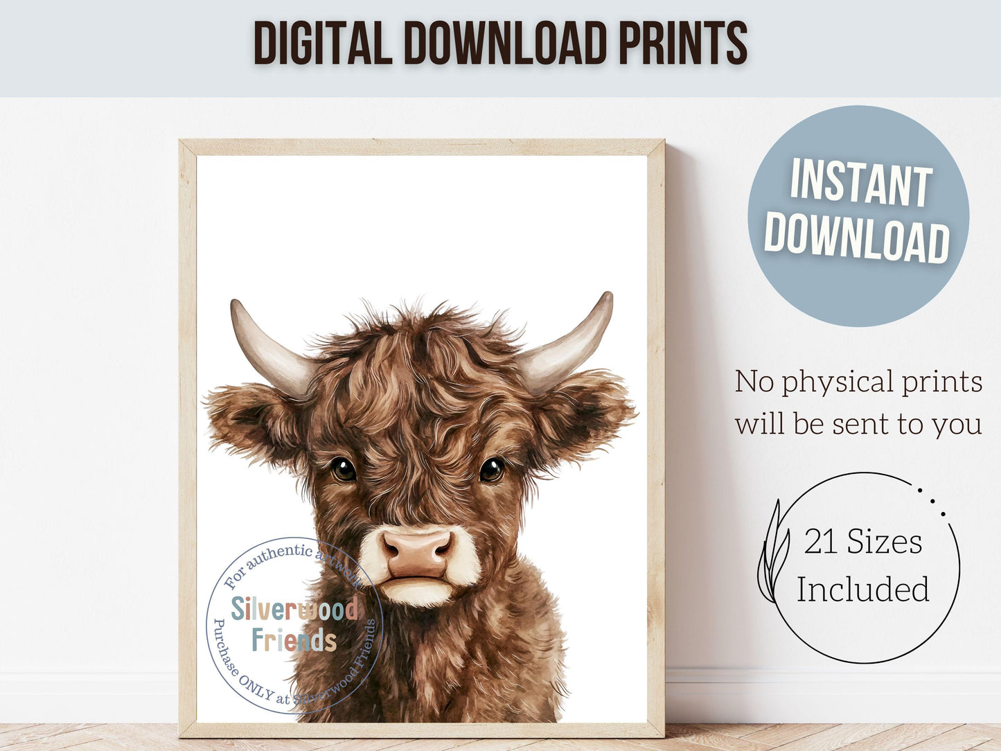 Peeking Highland Cow Nursery Print, Baby Highland Cow Nursery Decor Gift, Gender Neutral Baby Farm Animal Bedroom Wall Decor Digital Print