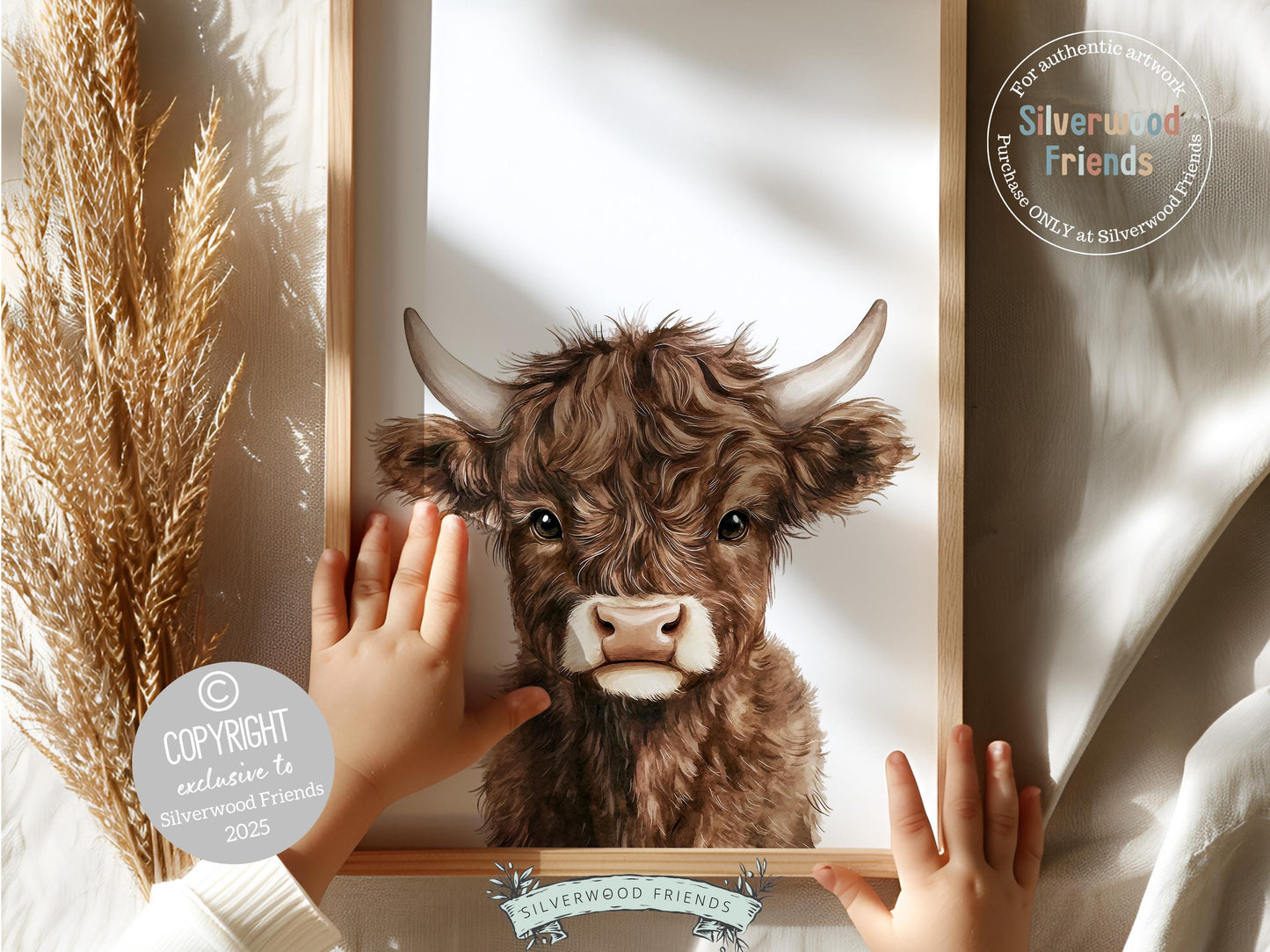 Peeking Highland Cow Nursery Print, Baby Highland Cow Nursery Decor Gift, Gender Neutral Baby Farm Animal Bedroom Wall Decor Digital Print
