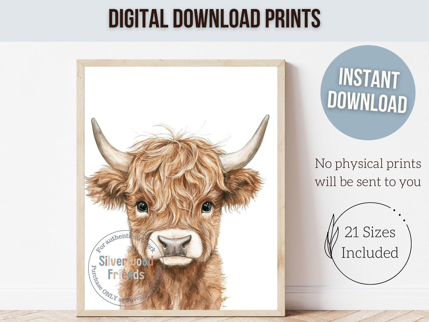 Peeking Highland Cow Nursery Print, Baby Highland Cow Nursery Decor Gift, Gender Neutral Baby Farm Animal Nursery Wall Decor Digital Print