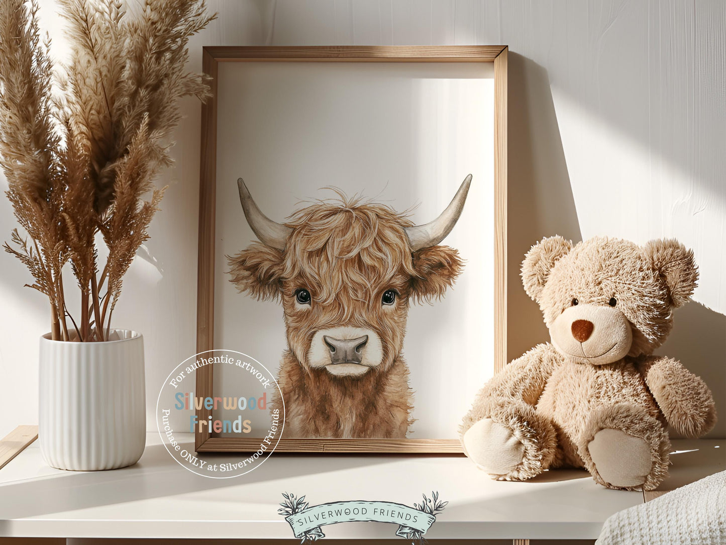 Peeking Highland Cow Nursery Print, Baby Highland Cow Nursery Decor Gift, Gender Neutral Baby Farm Animal Nursery Wall Decor Digital Print