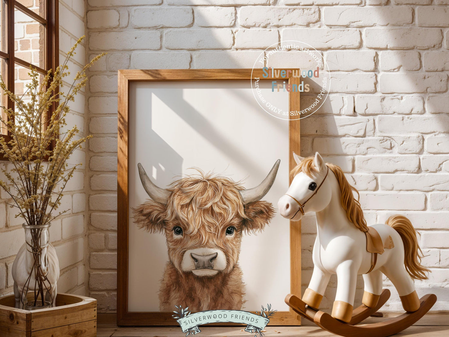 Peeking Highland Cow Nursery Print, Baby Highland Cow Nursery Decor Gift, Gender Neutral Baby Farm Animal Nursery Wall Decor Digital Print