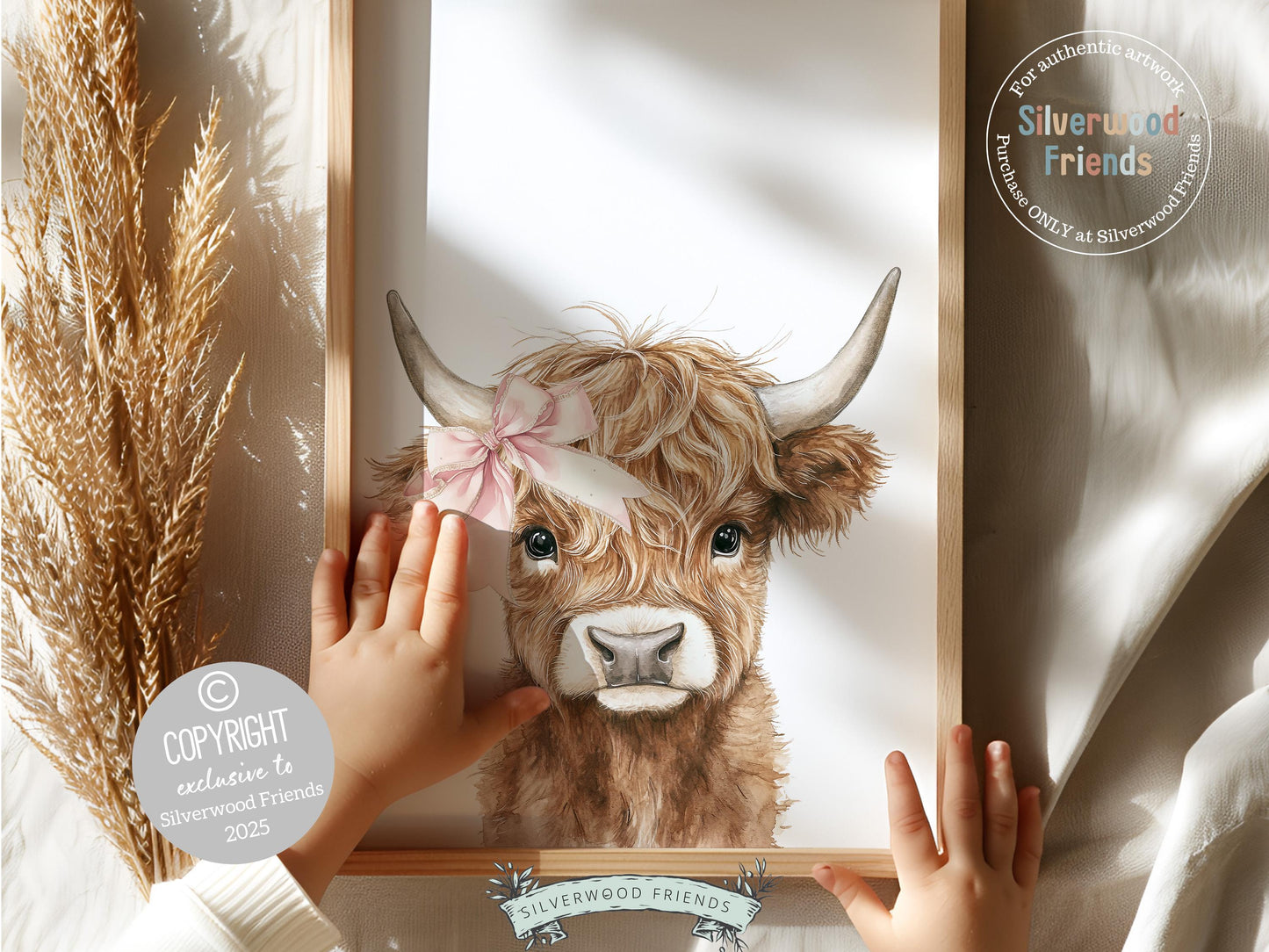 Baby Girl Highland Cow Nursery Print, Baby Girl Highland Cow Bow Nursery Decor, Western Cowgirl Country Farm Animal Nursery Digital Print