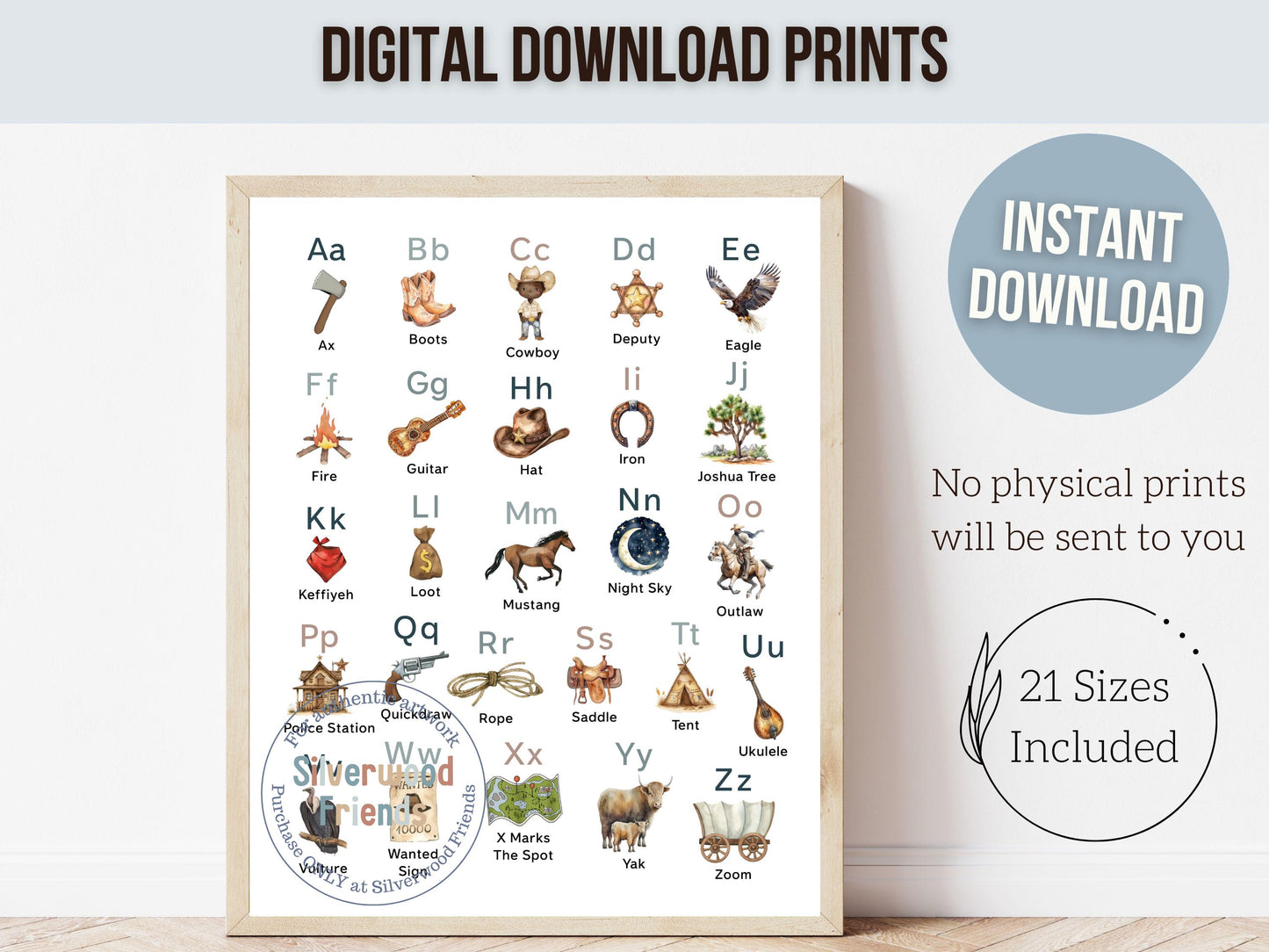 Cowboy Alphabet and Number Print, African American Boys Nursery Decor, Boy Playroom Poster, Educational Classroom ABC Poster Digital Print