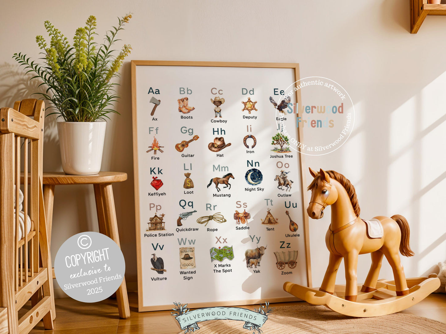 Cowboy Western Alphabet Print, African American Boys Rodeo Nursery Decor, Boy Playroom Poster Educational Classroom ABC Poster Digital Print