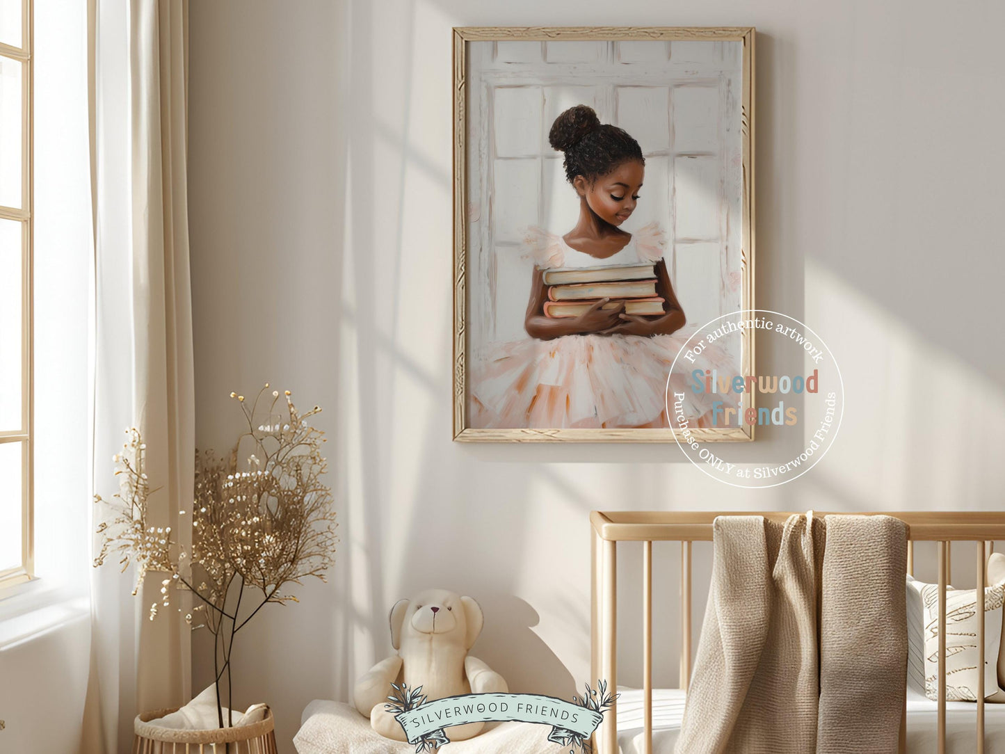 Ballet Nursery Print, African American Ballerina Nursery Decor, Black Ballerina Wall Art,Little Black Girl Reading Nursery Art Digital Print