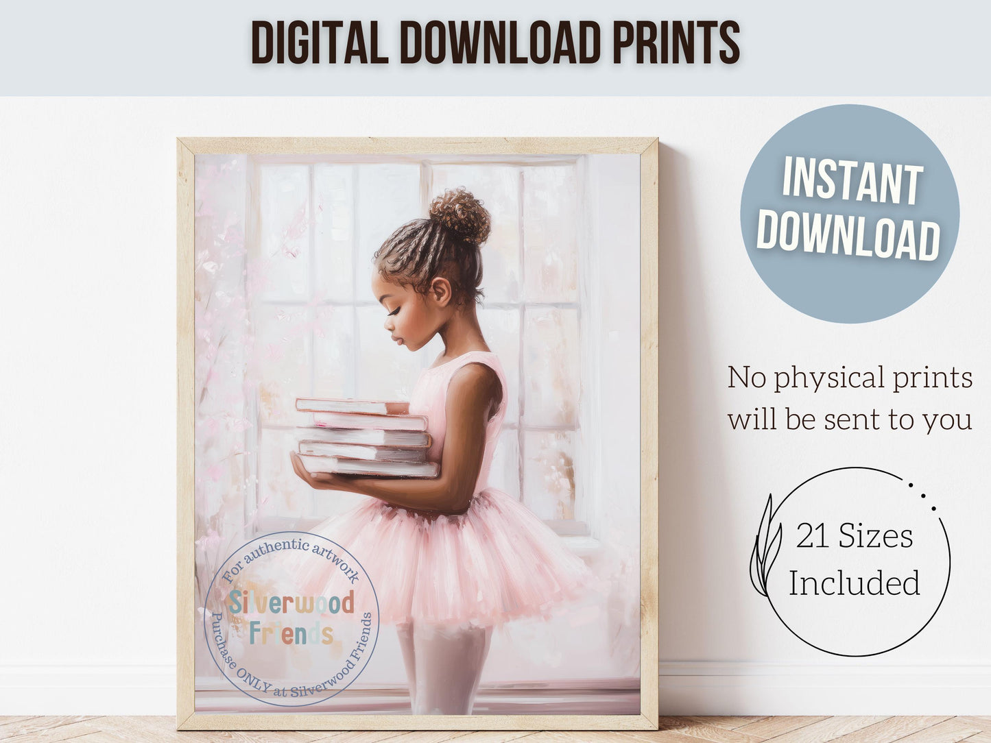 Ballet Nursery Print, African American Ballerina Nursery Decor, Black Ballerina Wall Art,Little Black Girl Reading Nursery Art Digital Print