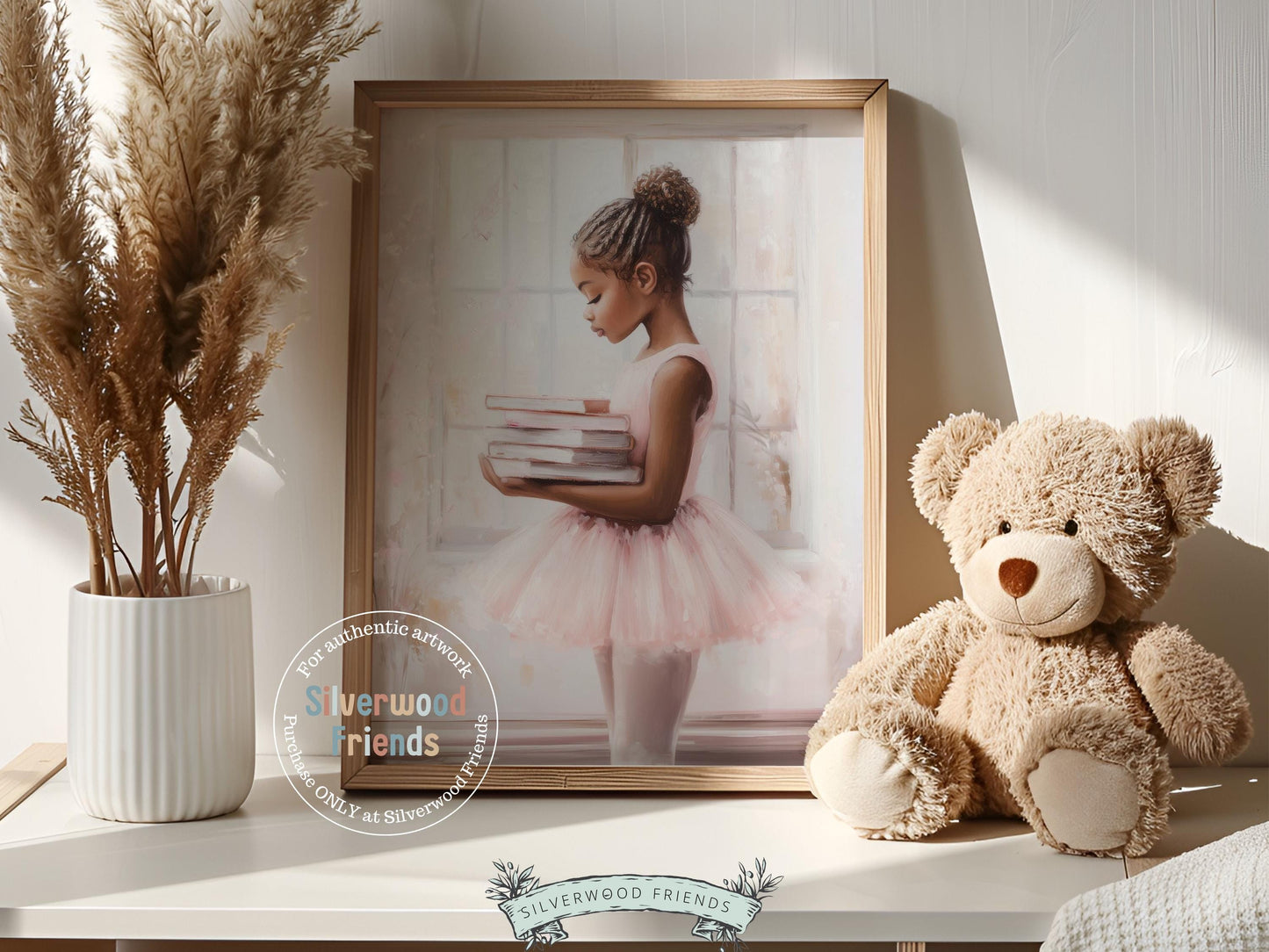 Ballet Nursery Print, African American Ballerina Nursery Decor, Black Ballerina Wall Art,Little Black Girl Reading Nursery Art Digital Print