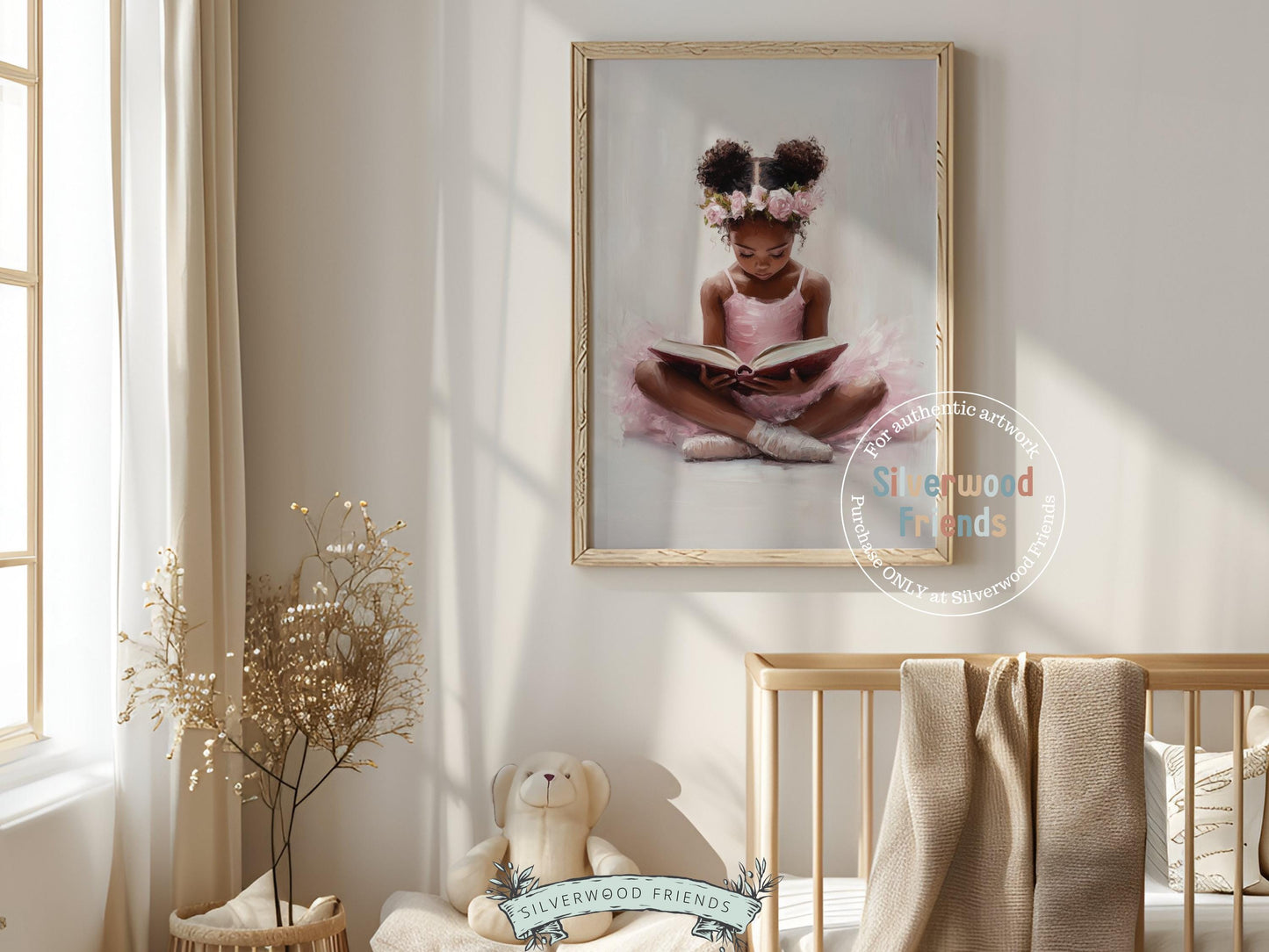 Ballet Nursery Print, African American Ballerina Nursery Decor, Black Ballerina Wall Art Decor, Little Black Girl Reading Art Digital Print