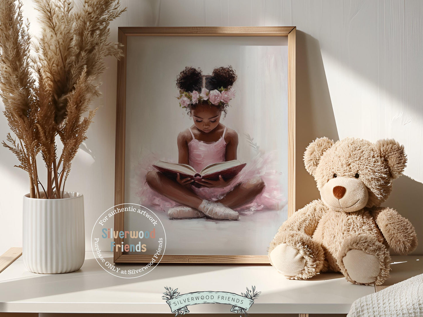 Ballet Nursery Print, African American Ballerina Nursery Decor, Black Ballerina Wall Art Decor, Little Black Girl Reading Art Digital Print