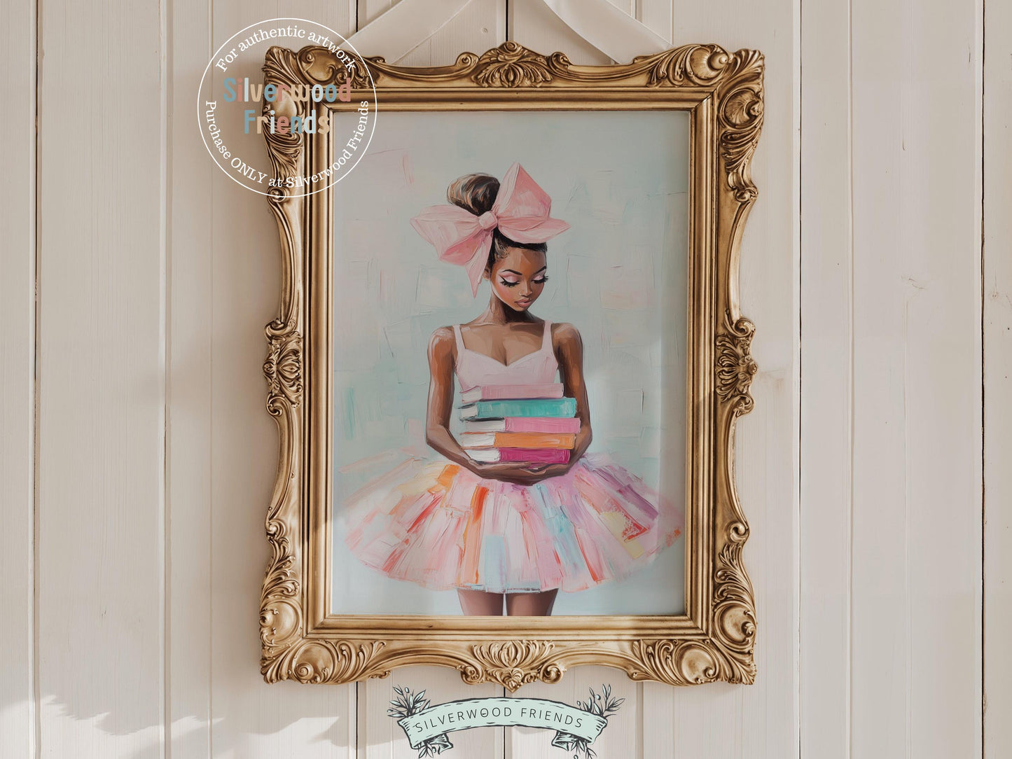 Ballet Nursery Print, African American Ballerina Bookish Wall Decor, Black Girl Reading Art, Black Ballerina Reading Wall Art Digital Print