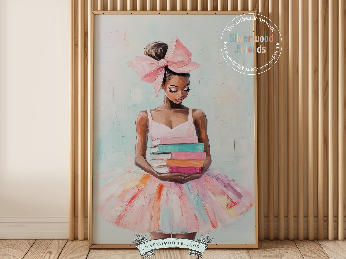 Ballet Nursery Print, African American Ballerina Bookish Wall Decor, Black Girl Reading Art, Black Ballerina Reading Wall Art Digital Print
