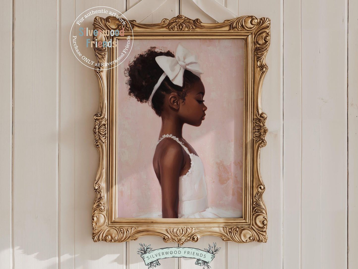 Celebrate the wonder of childhood with our Ballet Nursery Print, showcasing a sweet profile view of an African American little ballerina in a white tutu. Ideal for ballet-themed nurseries or whimsical play spaces, this charming artwork brings to life the innocence, imagination, and quiet magic of a child’s world.