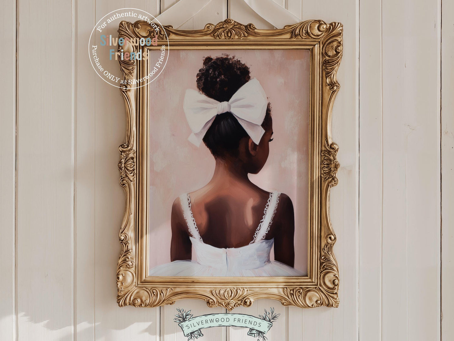 Embrace the joy of childhood with our Ballet Nursery Print, featuring a delicate profile view of an African American little ballerina in a white tutu. Perfect for ballet-inspired nurseries or cozy play spaces, this enchanting artwork captures the innocence, wonder, and gentle magic that makes childhood so special.