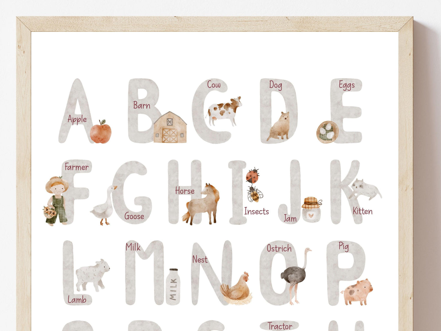 Farm Alphabet and Numbers Print, Farm Animals Nursery Wall Art, Farm Animal Poster, Homeschool Educational ABC Alphabet Poster Digital Print