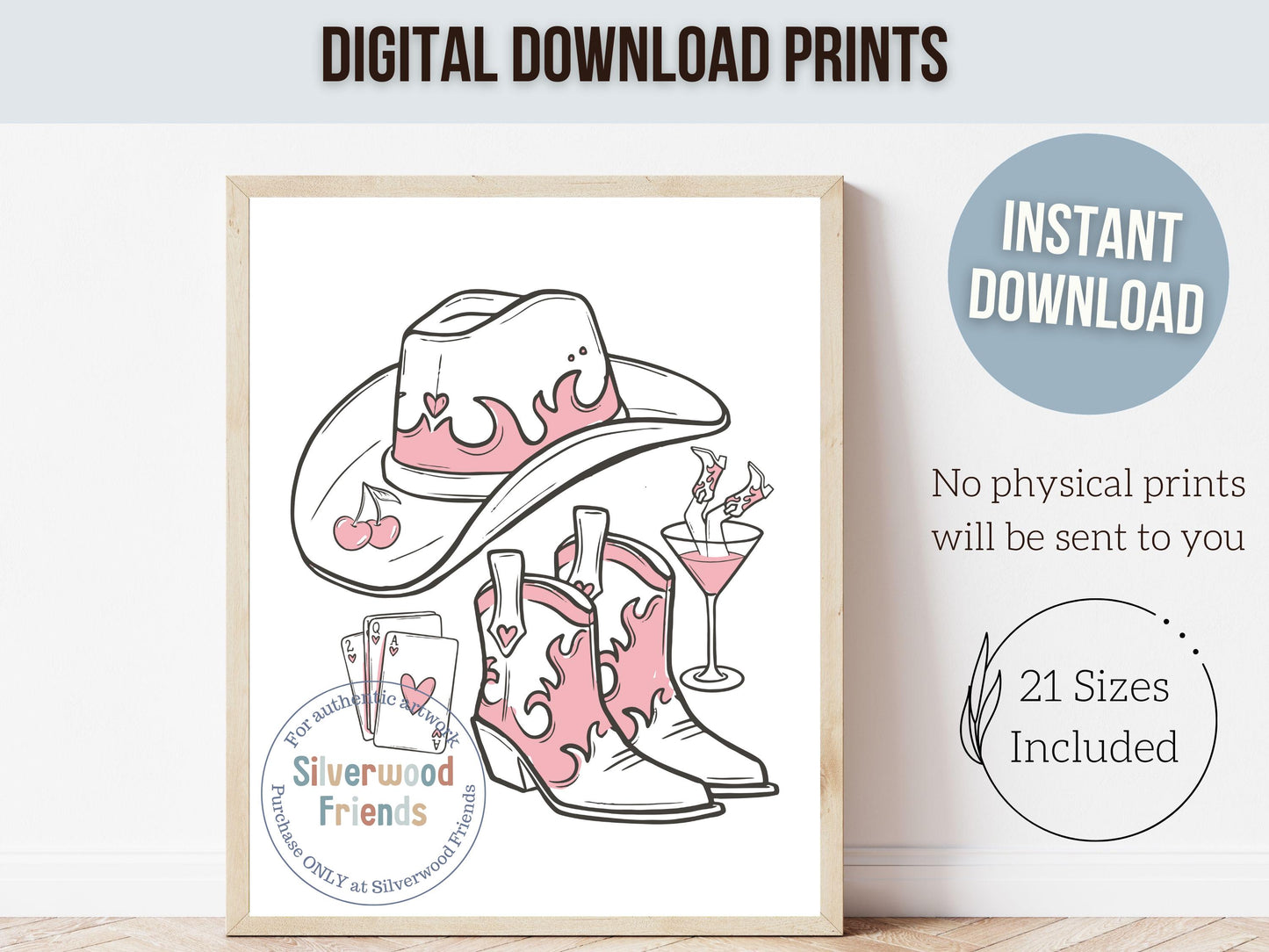 Pink Cowgirl Hat Print, Cowgirl Boots Print, Martini Print, Bar Cart Art Coquette Room Decor, Teen Girl Western Dopamine Decor Digital Print