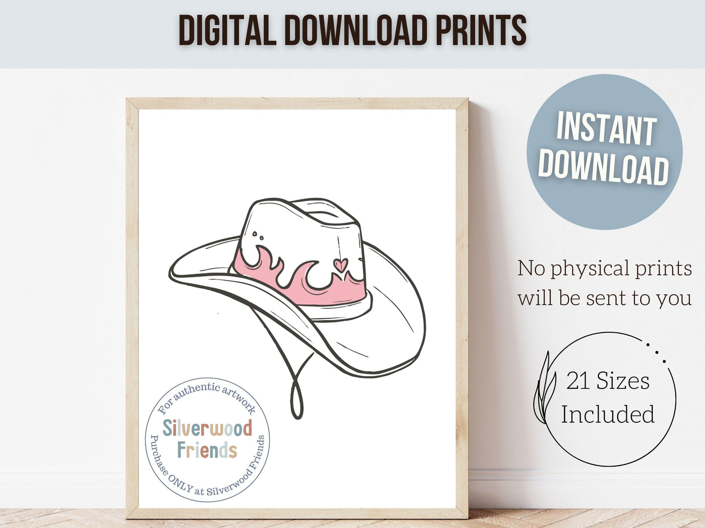 Pink Cowgirl Hat Print, Western Cowgirl Nursery Decor, Minimalist Coquette Room Decor, Teen Girl Western Rodeo Dopamine Decor Digital Print