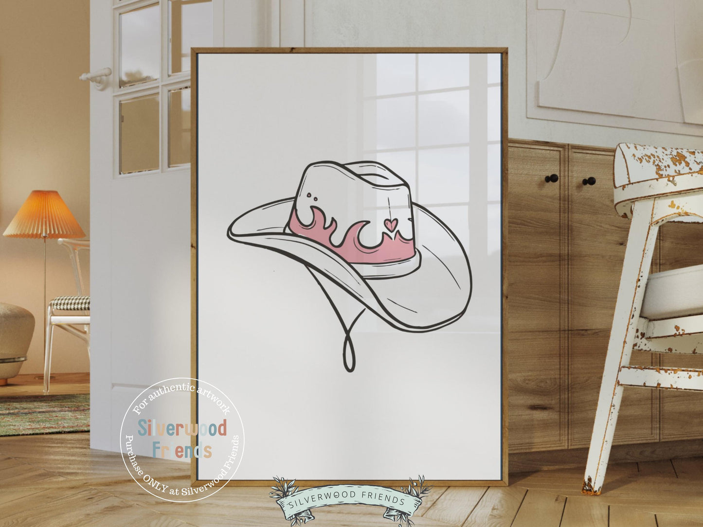 Pink Cowgirl Hat Print, Western Cowgirl Nursery Decor, Minimalist Coquette Room Decor, Teen Girl Western Rodeo Dopamine Decor Digital Print