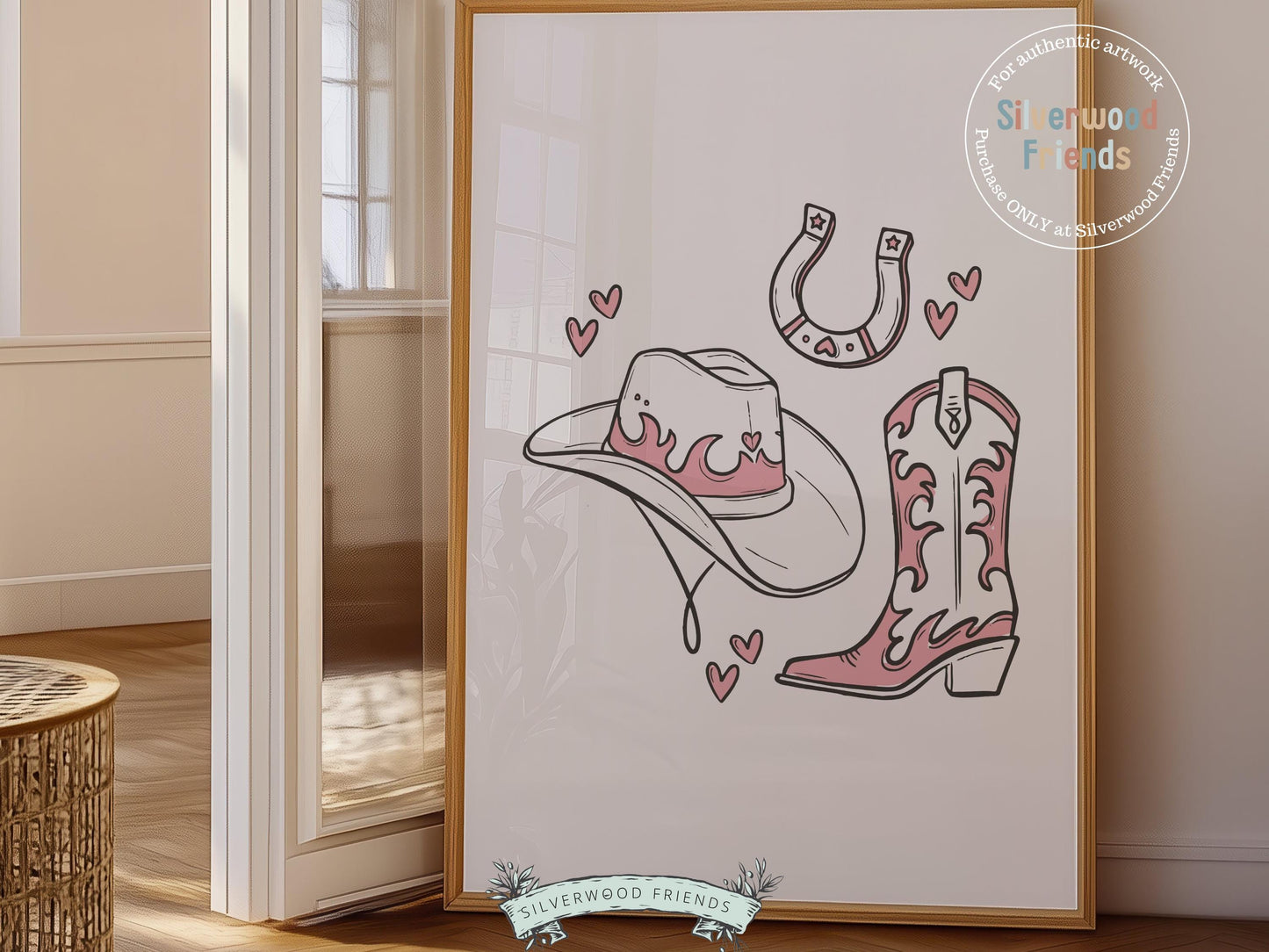 Pink Cowgirl Hat, Boots, Martini, Playing Cards Print - 002