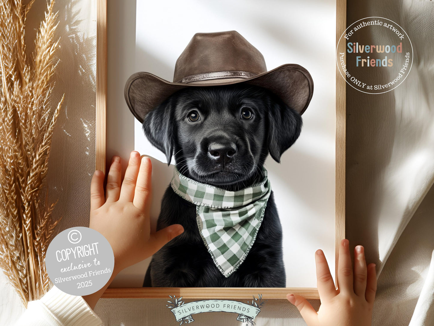 Labrador Dog Cowboy Hat Print, Neutral Cowboy Western Nursery Decor, Sage Green Nursery Wall Art, Mudroom Decor Labrador Dog Digital Print
