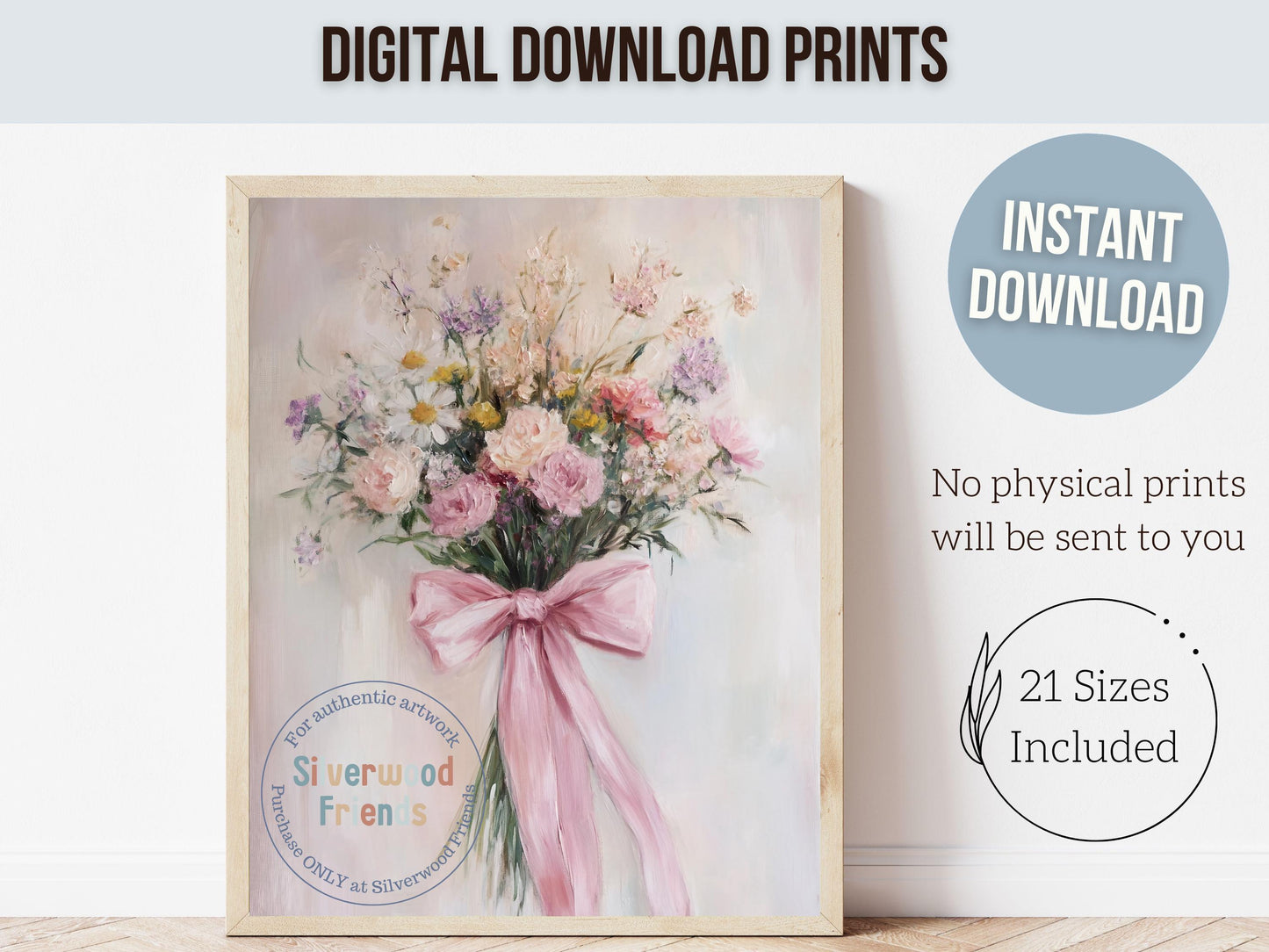 Wildflower Bouquet Print, Floral Nursery Wall Art, Floral Botanical Print, Spring Farmhouse Cottagecore Wall Decor Digital Print
