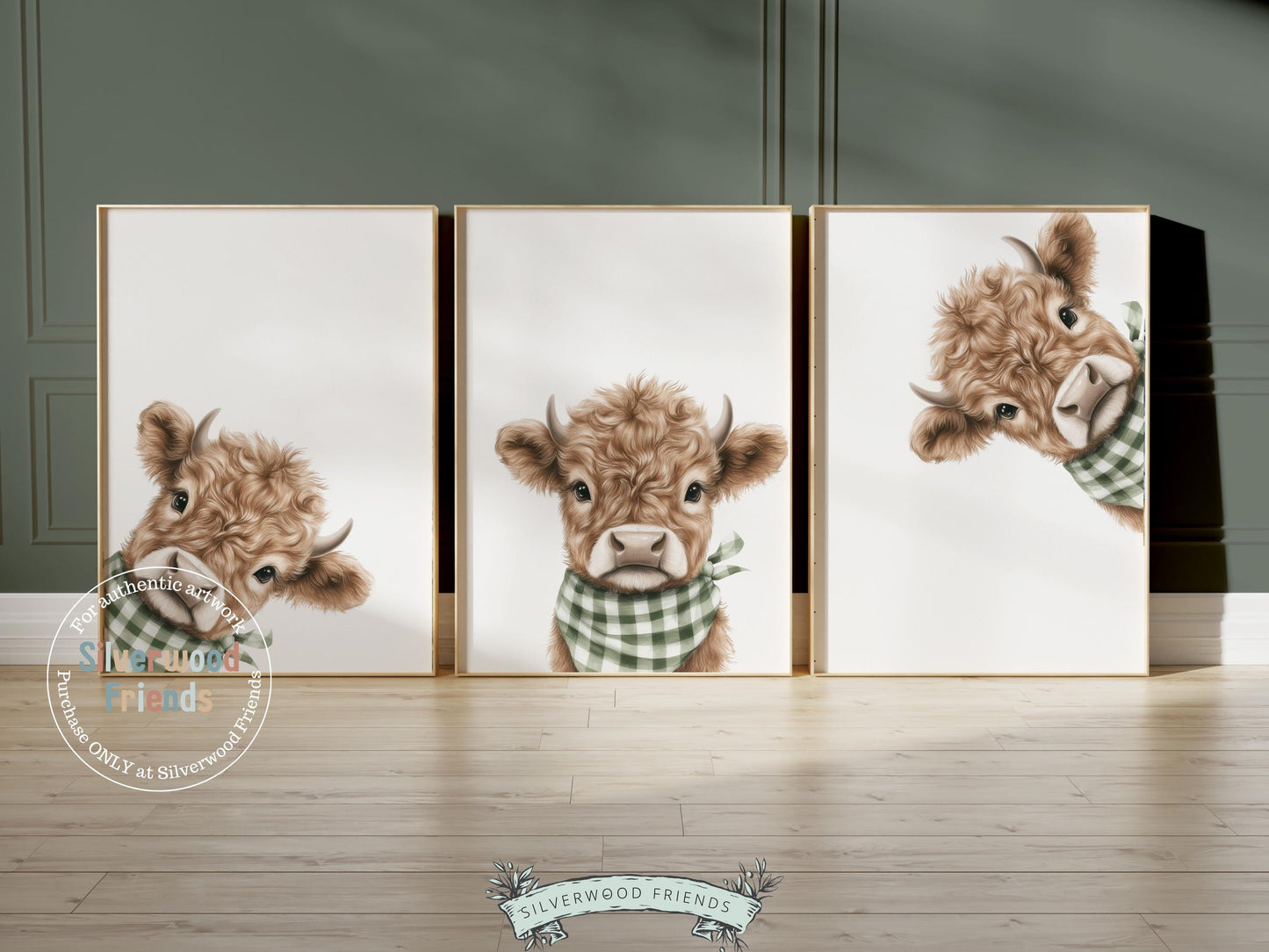 Peeking Baby Highland Cow Nursery Print, Sage Green Highland Cow Nursery Decor, Highland Cow Gift, Western Nursery Wall Art Digital Prints