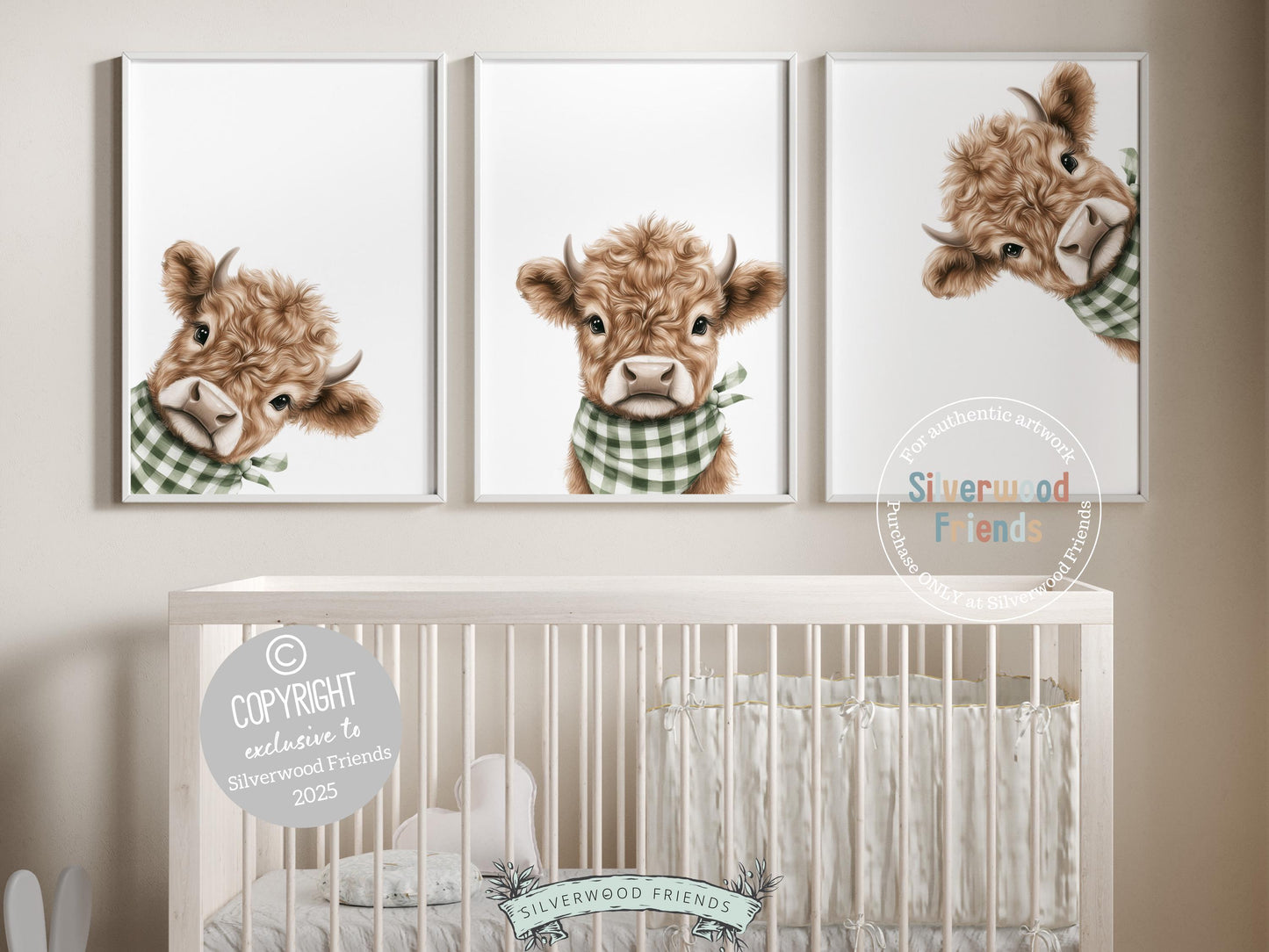 Peeking Baby Highland Cow Nursery Print, Sage Green Highland Cow Nursery Decor, Highland Cow Gift, Western Nursery Wall Art Digital Prints
