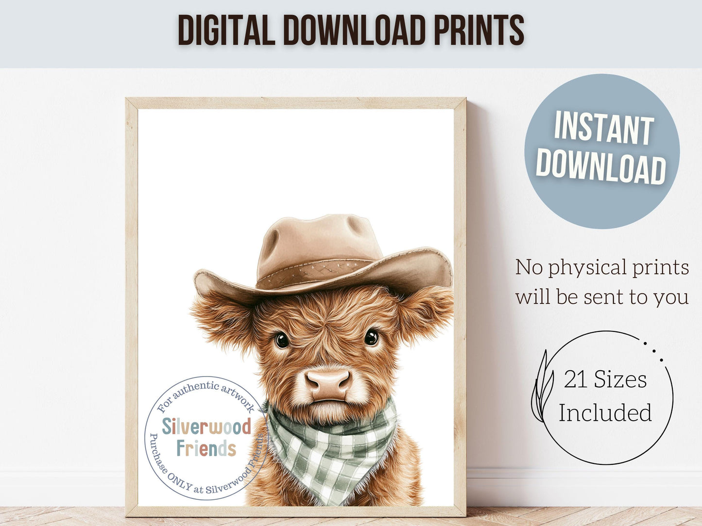 Peeking Baby Highland Cow Nursery Prints, Sage Green Highland Cow Nursery Decor, Cowboy Western Neutral Nursery Wall Art Digital Print Gift