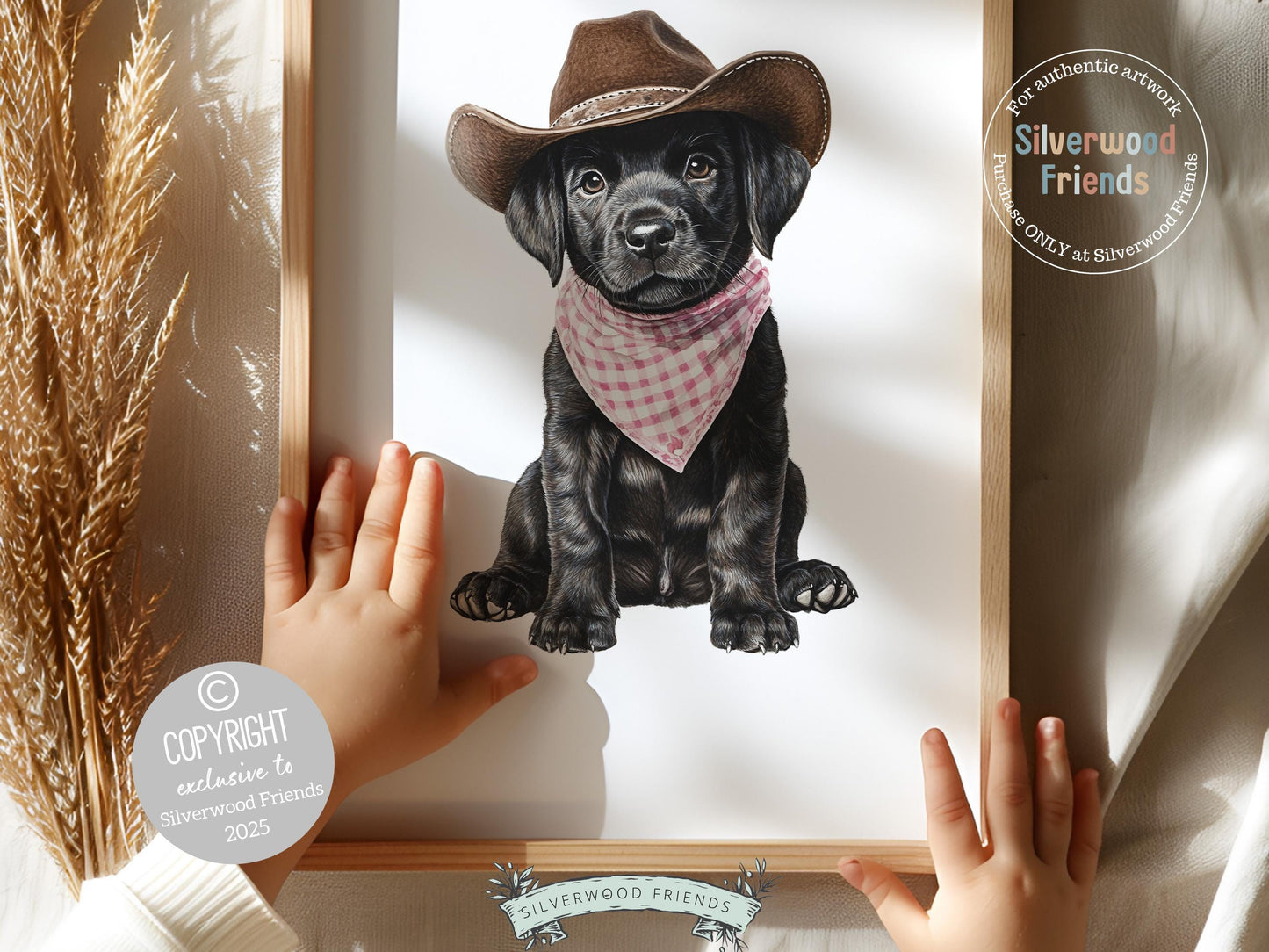 Labrador Dog Cowboy Hat Print, Baby Girl Pink Cowgirl Western Dog Nursery Decor, Girls Farmyard Dog Nursery Wall Art Labrador Digital Print