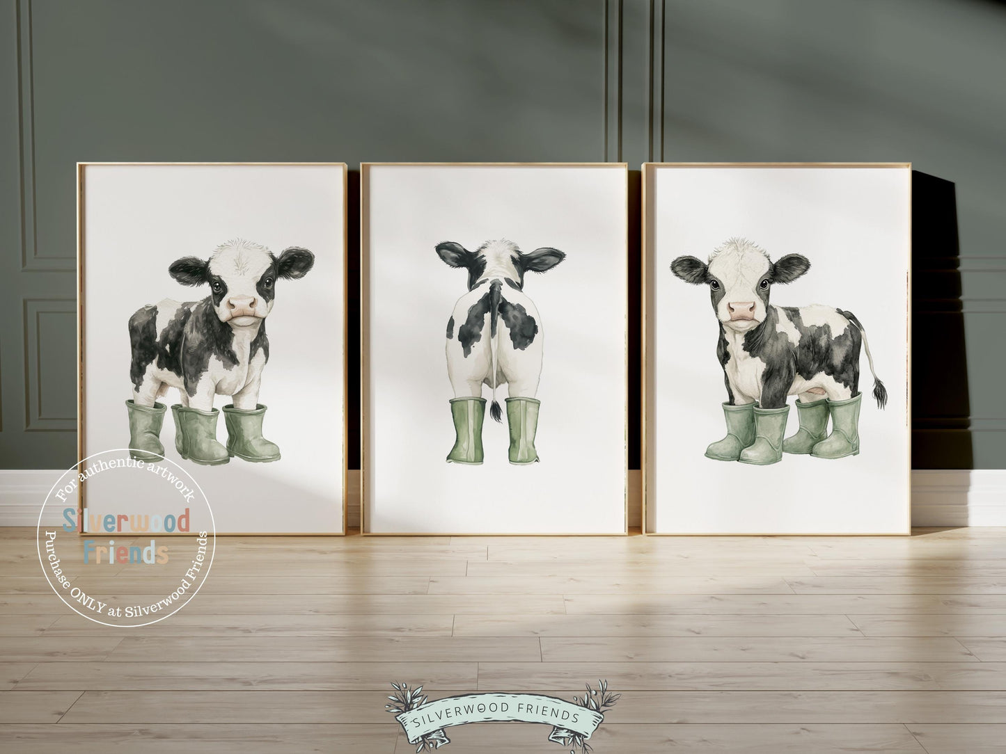 Cow Nursery Print, Sage Green Highland Cow Nursery Decor, Black and White Cow Picture,Cowboy Western Farm Animal Nursery Decor Digital Print