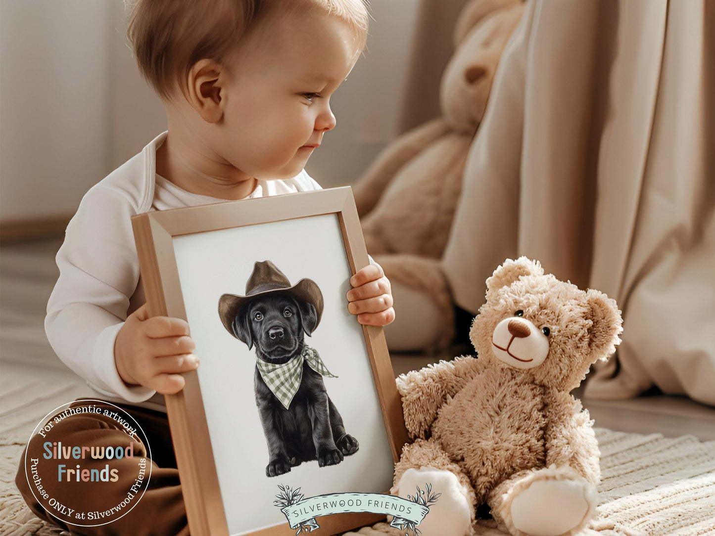 Labrador Dog Cowboy Hat Print, Neutral Cowboy Western Nursery Decor, Sage Green Dog Nursery Wall Art, Farmhouse Decor Labrador Digital Print