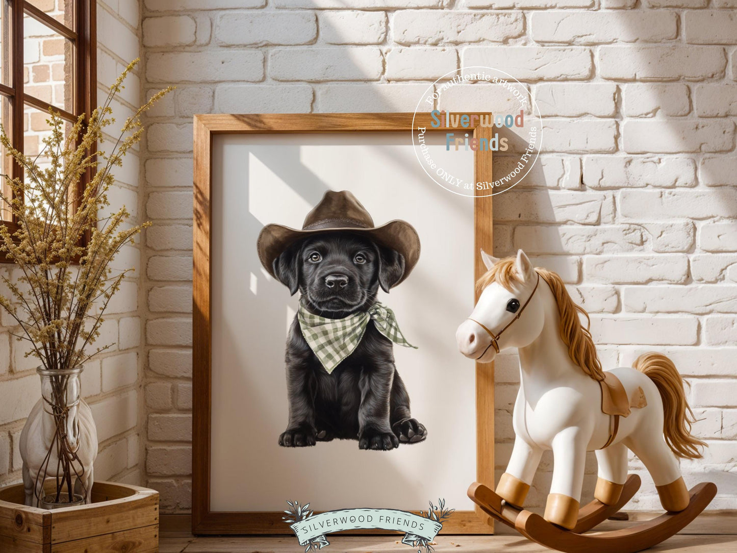 Labrador Dog Cowboy Hat Print, Neutral Cowboy Western Nursery Decor, Sage Green Dog Nursery Wall Art, Farmhouse Decor Labrador Digital Print