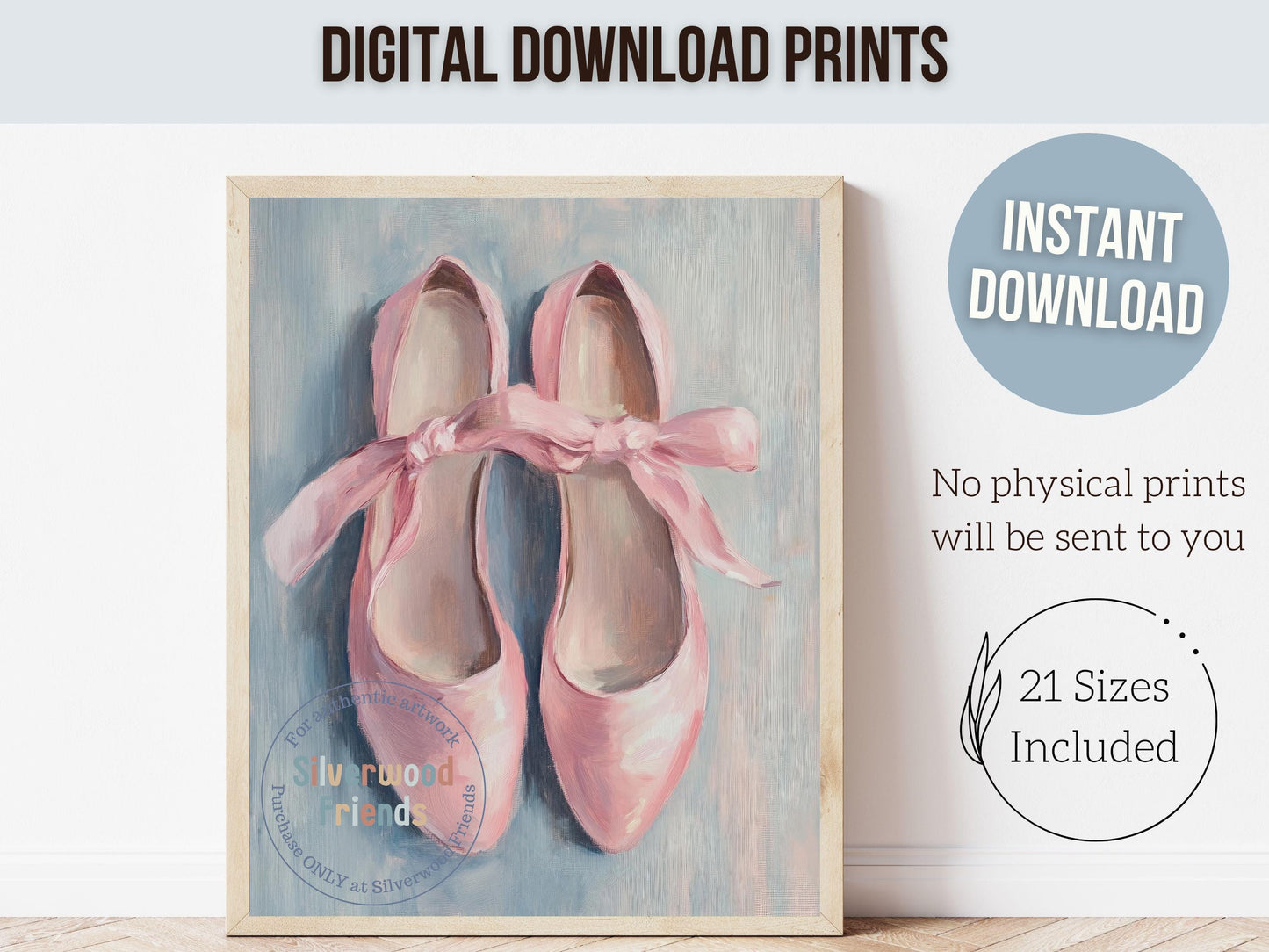 Pink Ballet Slipper Print, Baby Girl Ballerina Nursery Decor, Pink Ballet Nursery Wall Art, Ballet Dancer Printable Wall Decor Digital Print