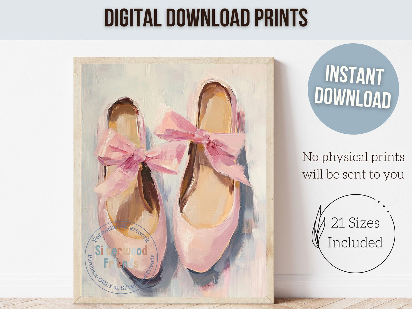 Pink Ballet Slipper Print, Baby Girl Ballerina Nursery Decor, Pink Ballet Nursery Wall Art, Ballet Dancer Printable Wall Decor Digital Print