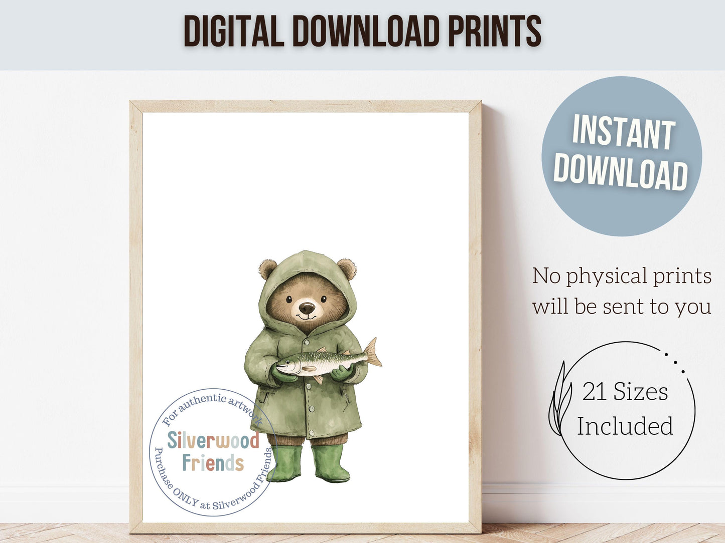 Teddy Bear Fishing Nursery Prints, Teddy Bear Fishing Nursery Decor, Kids Fishing Gifts, Camping Nursery Decor, Gone Fishing Digital Print