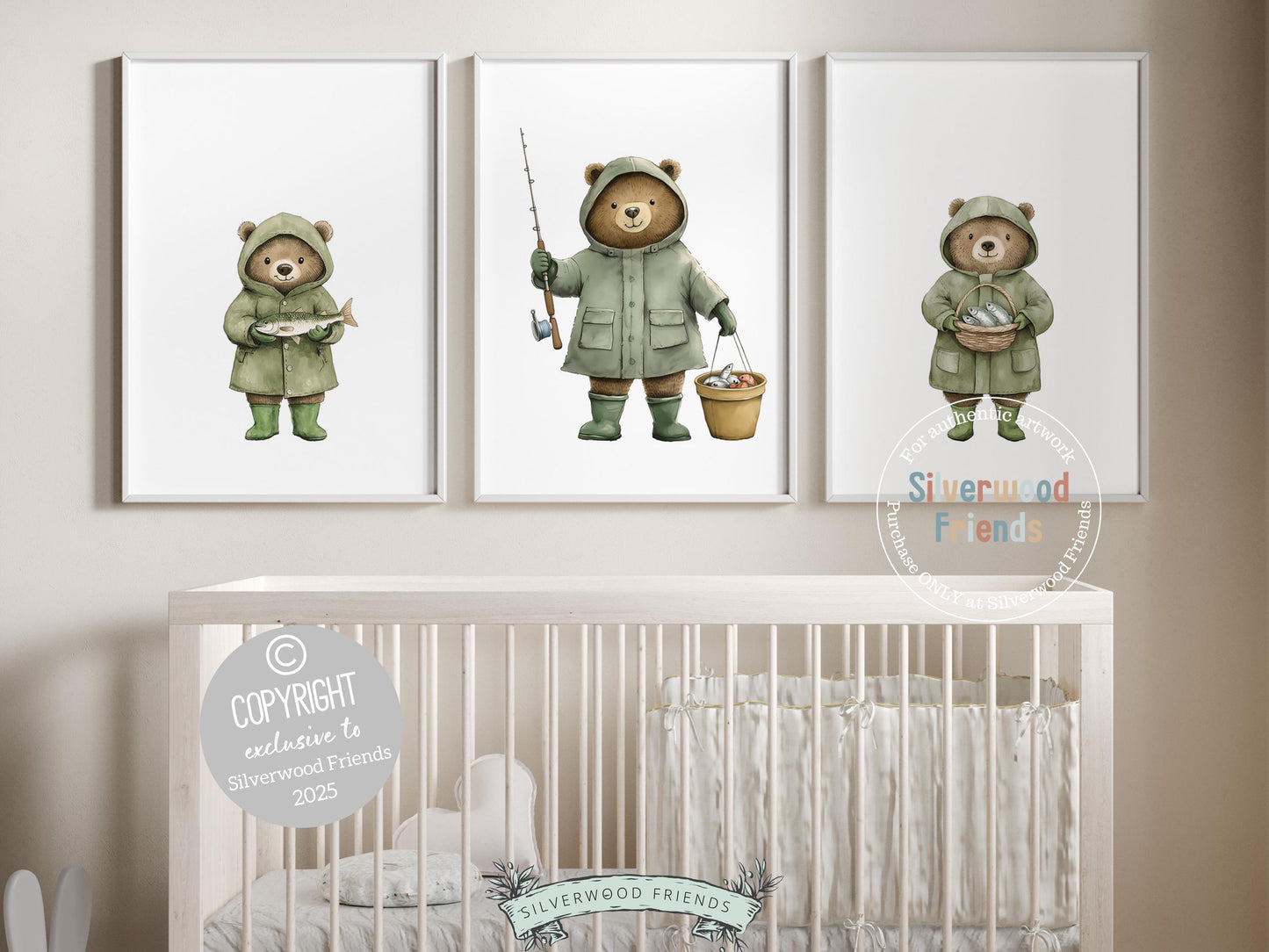 Inspire a love for the great outdoors with our Teddy Bear Fishing Nursery Print Set of 3, featuring charming bears on a fishing adventure. Perfect for an outdoor-themed nursery or as a thoughtful woodland baby shower gift, these prints bring a sense of wonder and exploration to your little one's space.