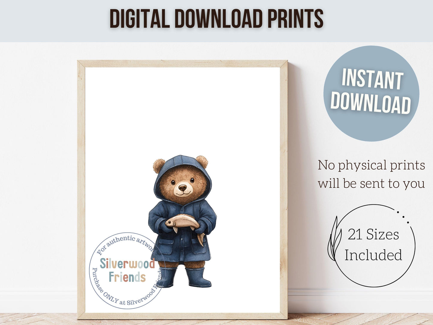 Teddy Bear Fishing Nursery Prints, Teddy Bear Fishing Nursery Decor, Kids Fishing Gifts, Camping Nursery Decor, Gone Fishing Digital Print