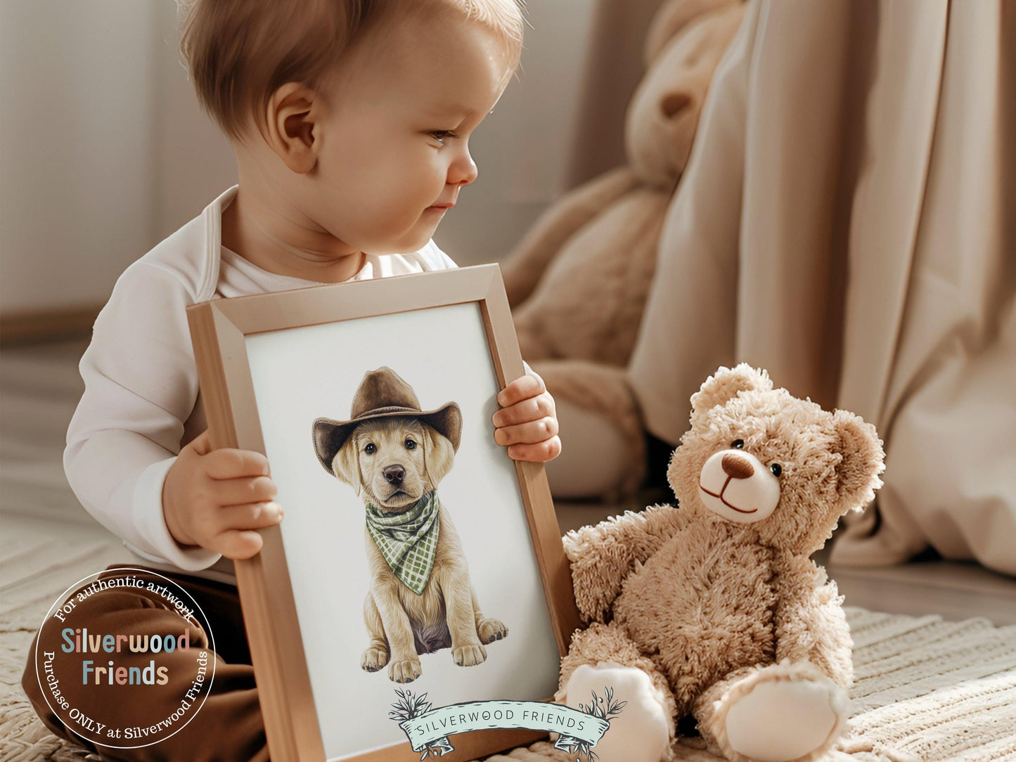Labrador Dog Cowboy Hat Print, Cowboy Western Neutral Nursery Decor, Sage Green Dog Nursery Wall Art, Farmhouse Decor Labrador Digital Print