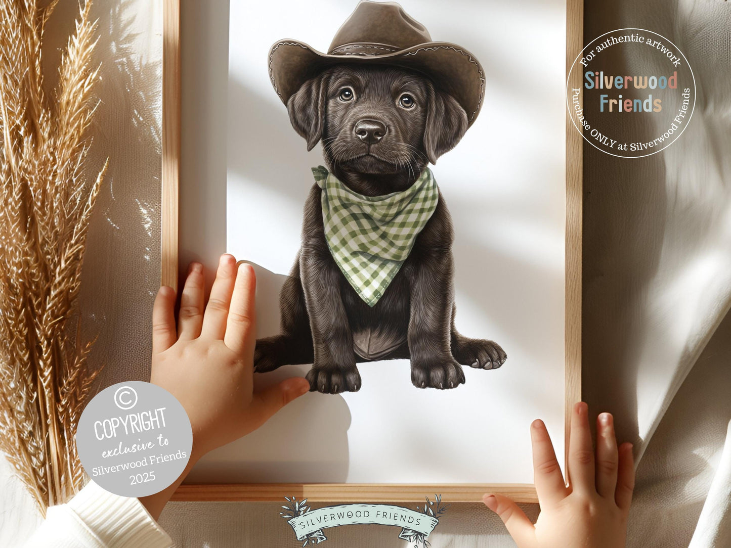 Labrador Dog Cowboy Hat Print, Cowboy Western Neutral Nursery Decor, Sage Green Dog Nursery Wall Art, Kids Farmhouse Dog Decor Digital Print