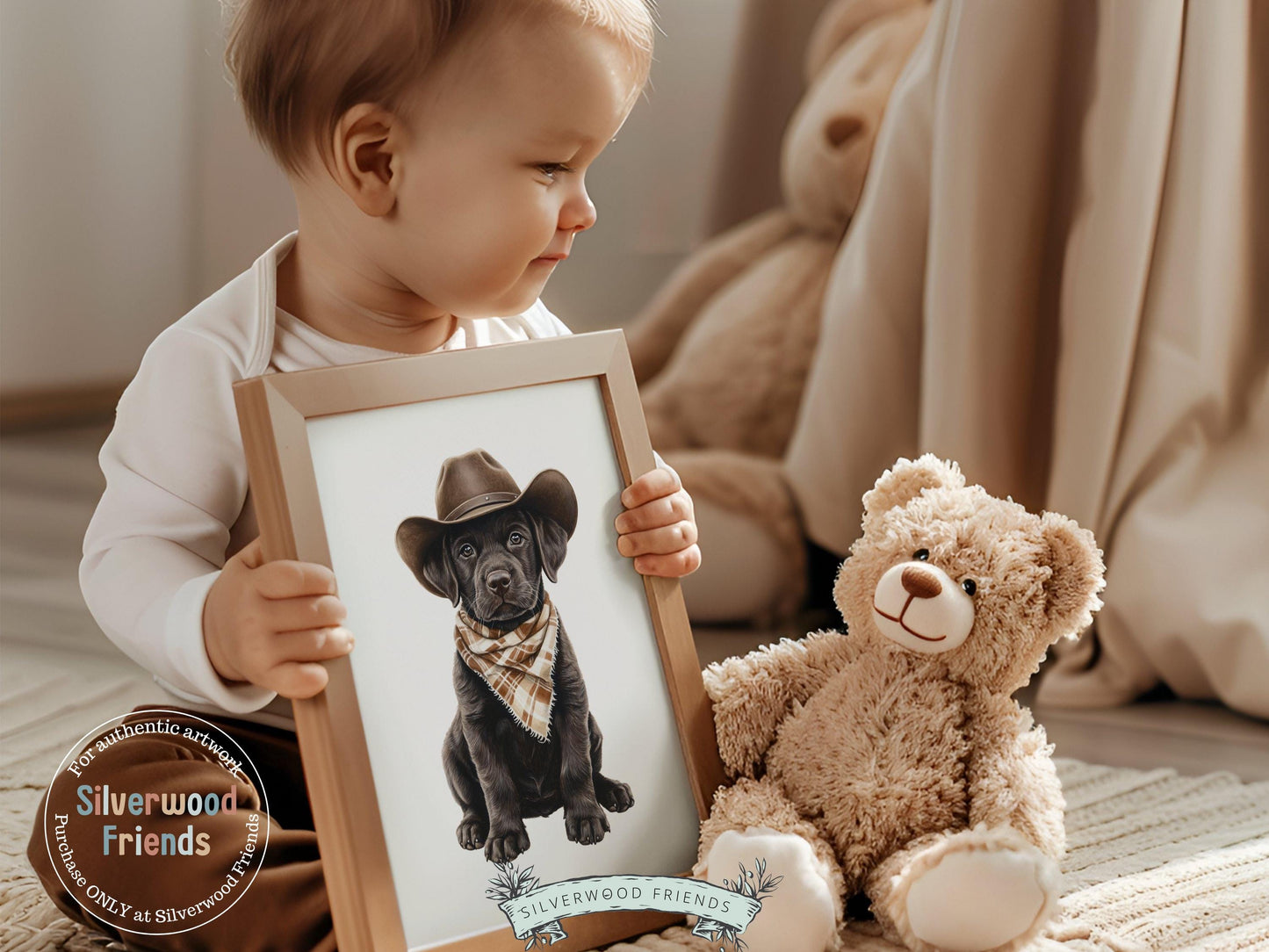 Labrador Dog Cowboy Hat Print, Cowboy Western Neutral Nursery Decor, Dog Nursery Wall Art, Kids Room Wall Decor, Pet Portrait Digital Print