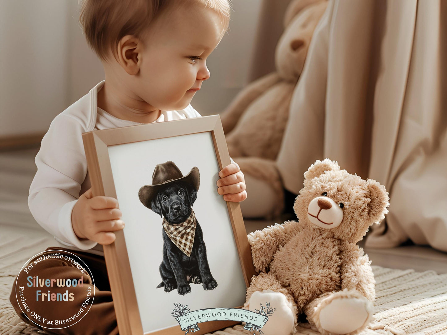 Labrador Dog Cowboy Hat Print, Cowboy Western Neutral Nursery Decor, Dog Nursery Wall Art, Kids Room Wall Decor, Pet Portrait Digital Print
