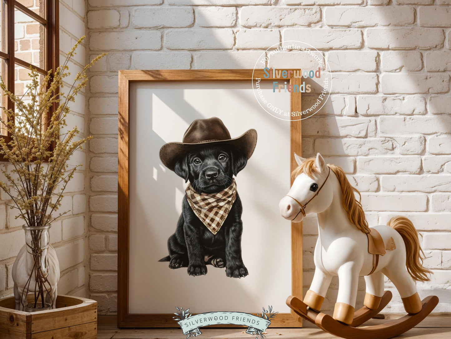 Labrador Dog Cowboy Hat Print, Cowboy Western Neutral Nursery Decor, Dog Nursery Wall Art, Kids Room Wall Decor, Pet Portrait Digital Print