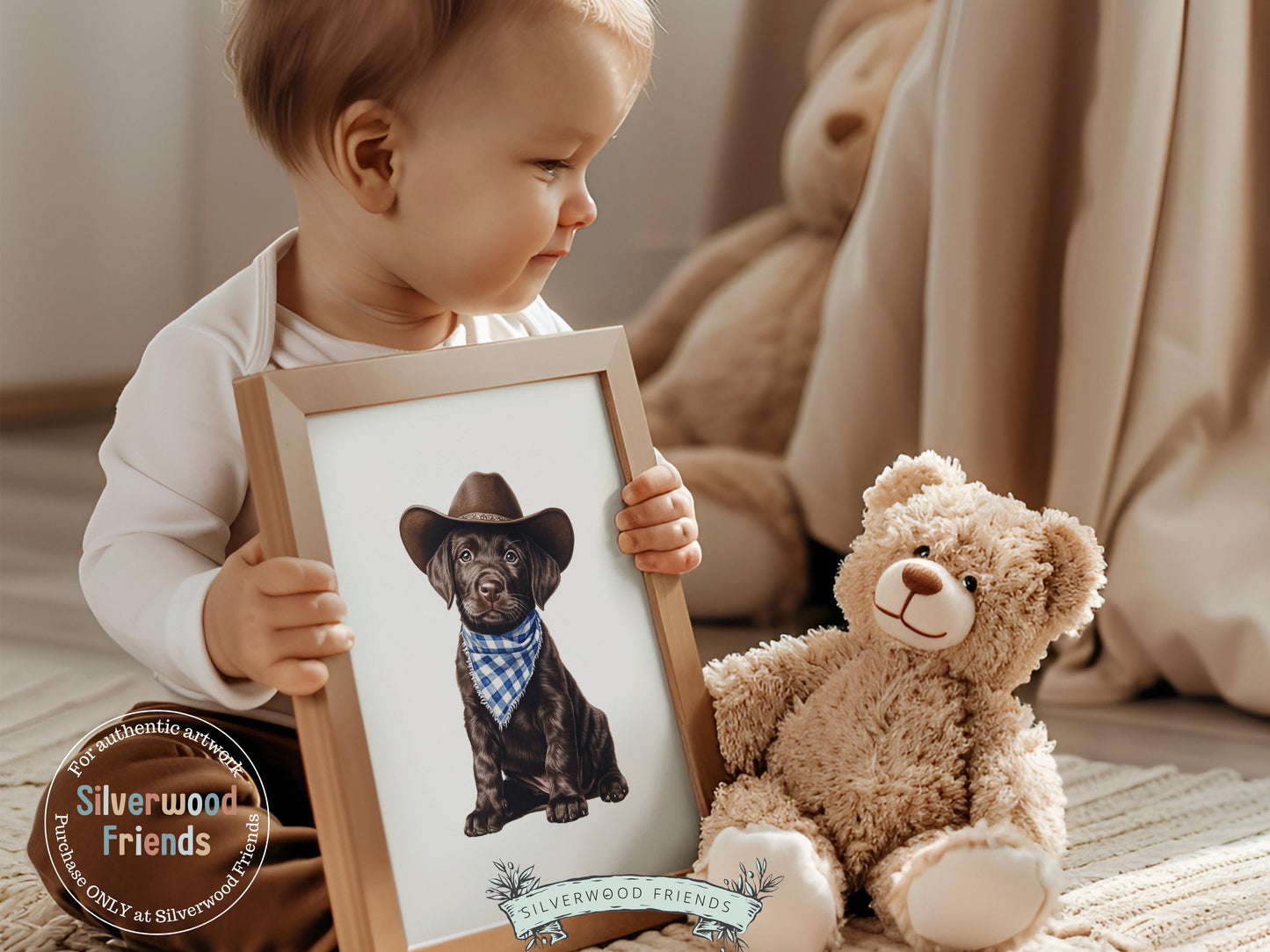 Labrador Dog Cowboy Hat Print, Baby Boy Cowboy Western Nursery Decor, Dog Nursery Wall Art, Kids Room Wall Decor, Pet Portrait Digital Print