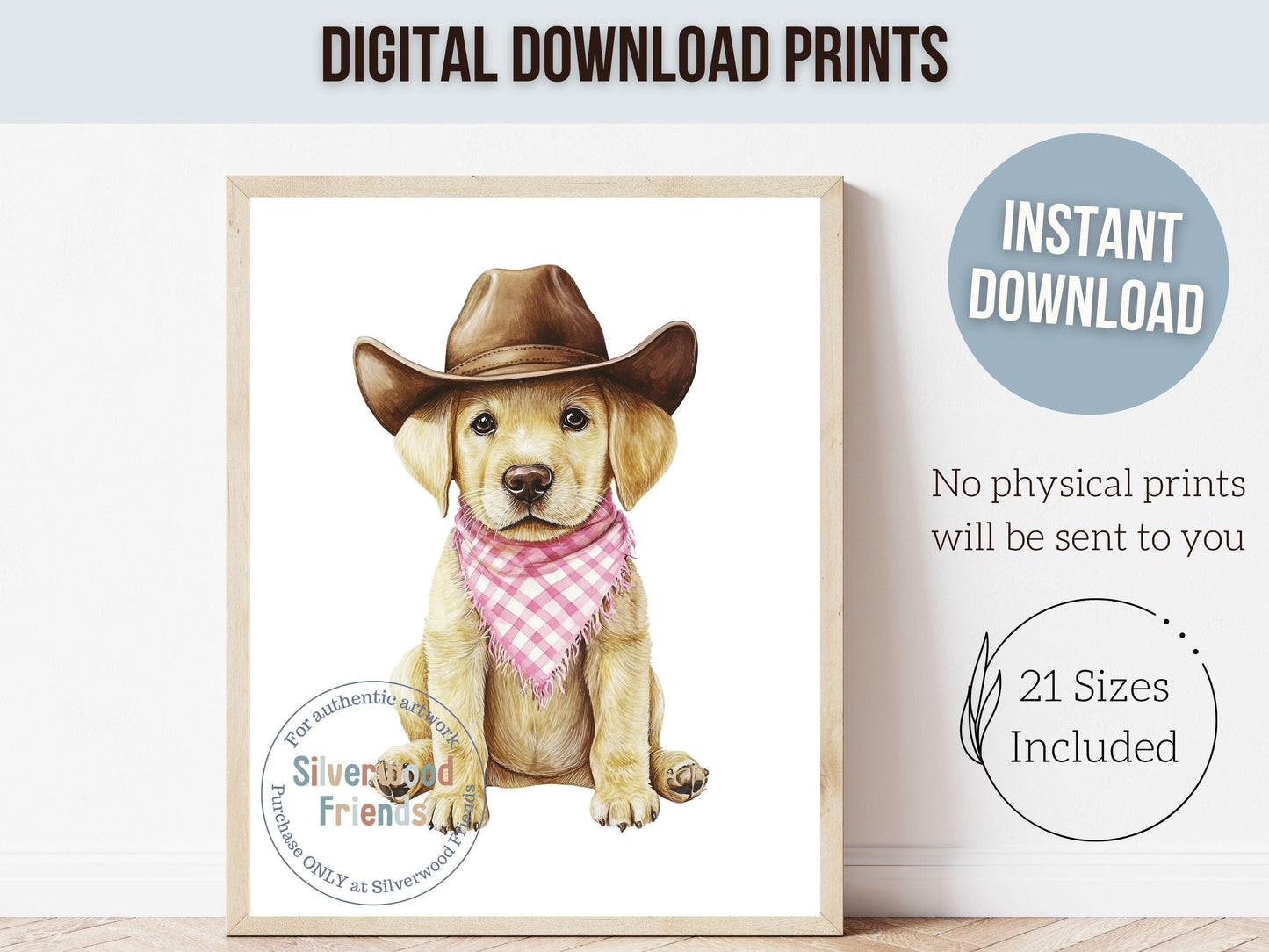 Labrador Dog Cowboy Hat Print, Baby Girl Pink Cowboy Western Dog Nursery Decor, Dog Nursery Wall Art, Labrador Pet Portrait Digital Print