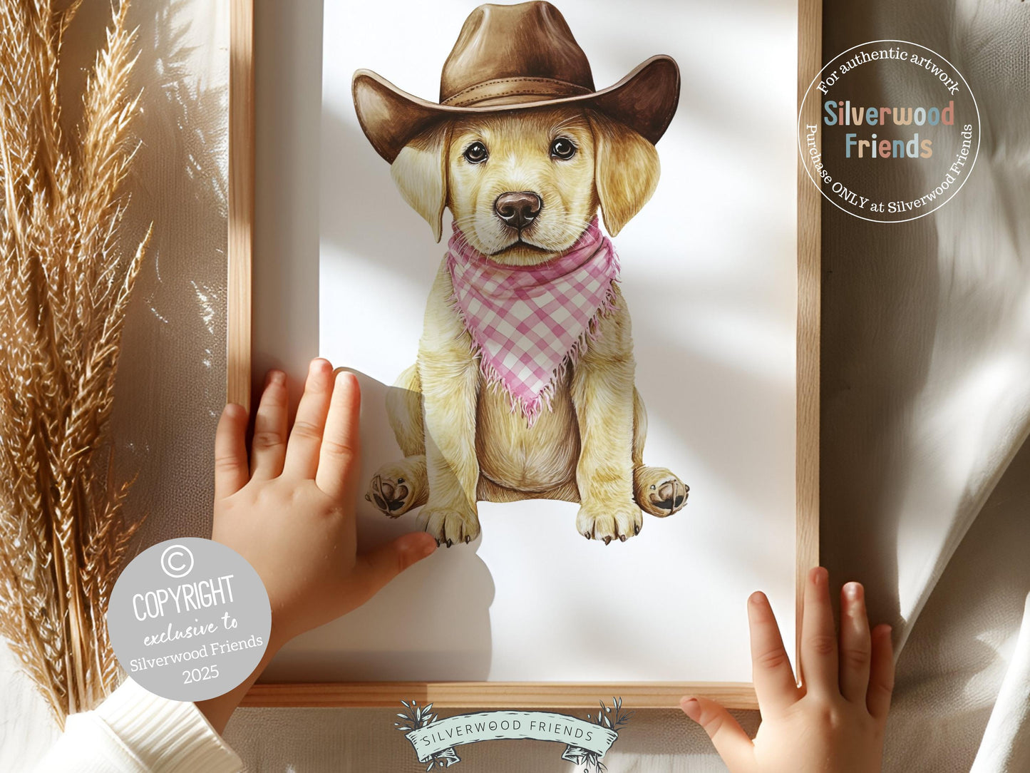 Labrador Dog Cowboy Hat Print, Baby Girl Pink Cowboy Western Dog Nursery Decor, Dog Nursery Wall Art, Labrador Pet Portrait Digital Print